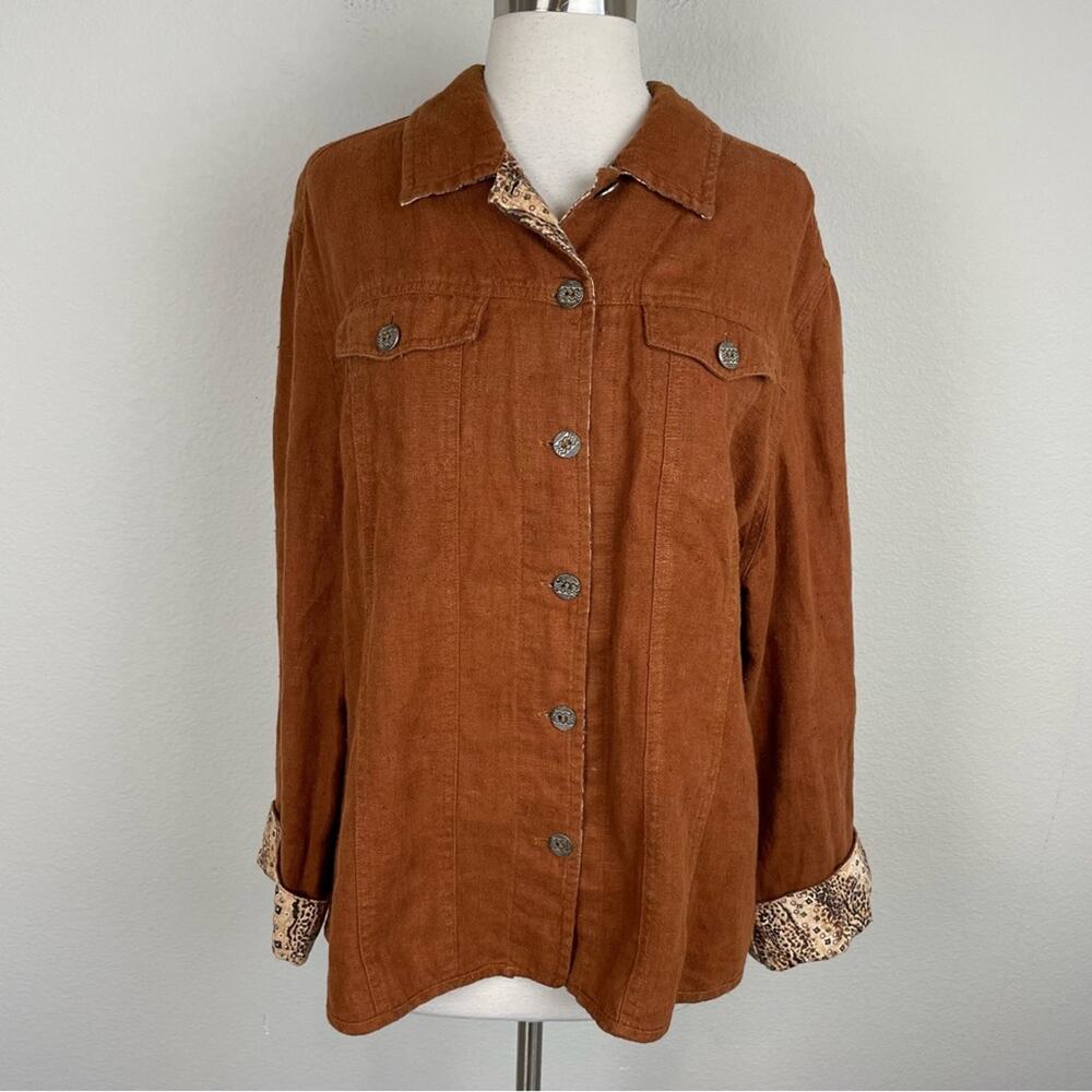 Chico's Brown Linen Button Jacket 3 - image 2